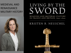 Neuschel headshot and cover of book "Living By The Sword"